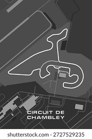 Karte der Rennstrecke Circuit de Chambly. Die Strecke ist weiß umrissen und schlängelt sich durch die Landschaft.