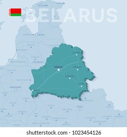 Map of cities and roads in Belarus.