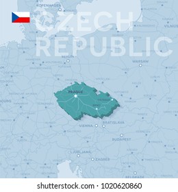 Map of cities and roads in Czech Republic.