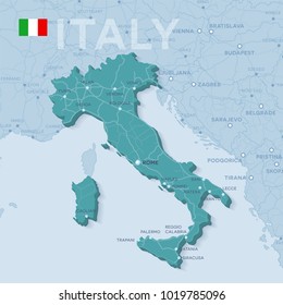 Map of cities and roads in Italy.