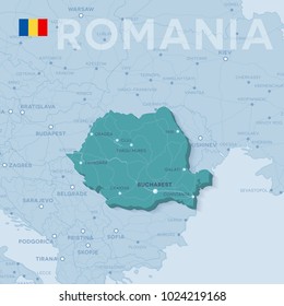 Map of cities and roads in Romania.
