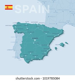 Map of cities and roads in Spain.
