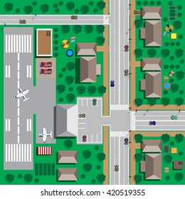 Map of the city with the airport. View from above. Vector illustration.