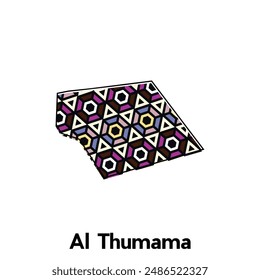 map City of Al Thumama vector, national borders and important cities illustration, map style with polygon colorful design template