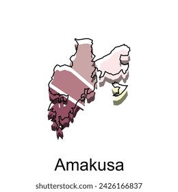 Plantilla de diseño de la ciudad de Amakusa del mapa, plantilla vectorial internacional del mapa del mundo con el estilo del bosquejo gráfico del contorno aislado en fondo blanco