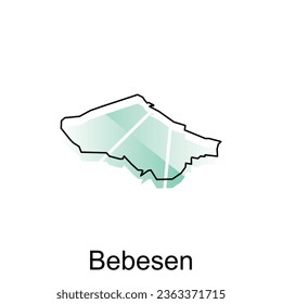 map City of Bebesen vector design template, national borders and important cities illustration