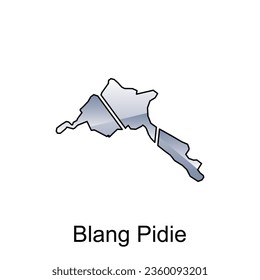mapa de la ciudad de Blang Pidie plantilla de diseño de vectores, Mapa de Indonesia con estados y formas redondas modernas