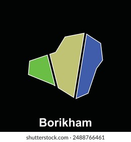 Map City of Borikham design template, World Map International vector template with outline graphic sketch style isolated on black background