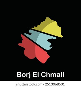 Mapa Ciudad de Borj El Chmali, Mapa mundial Plantilla de la Ilustración vectorial del país del Líbano sobre fondo negro