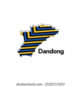 Plantilla de diseño de Vector de la ciudad de Dandong con estilo de color de tira, ilustración de mapa infográfico sobre un fondo blanco