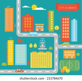 map city elements infographic set