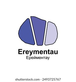 Map City of Ereymentau, Vector isolated illustration of simplified administrative map of Kazakhstan. Borders and names of the regions. Colorful silhouettes