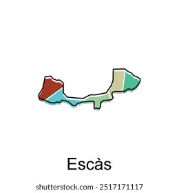 Mapa Plantilla de diseño de Vector de la ciudad de Escas, Plantilla de Vector internacional del mapa mundial con estilo de boceto gráfico de contorno aislado sobre fondo blanco