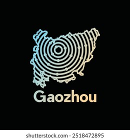 Map City of Gaozhou - map location on China Country, design with line and dot style technology vector template