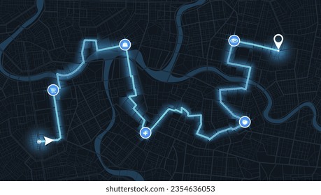 Map city with gps pin. Direction markers for navigation. Street, road, park, river on plan town. Background with location system. Urban map with pointers, signs, arrows for travel. Vector illustration