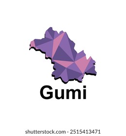 Mapa Ciudad de Gumi, estilo polígono geométrico colorido diseño Plantilla nombres Country de Corea del Sur