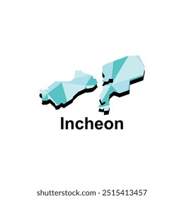 Map City of Incheon, polygon style geometric colorful design template names Country of South Korea