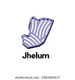Mapa Ciudad de Jhelum Plantilla de diseño de Vector, fronteras nacionales e ilustración de ciudades importantes sobre fondo blanco