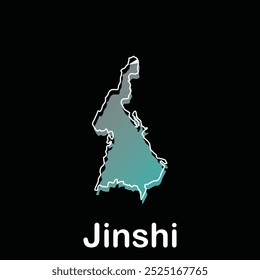 Modelo de design da cidade de Jinshi com estilo de esboço gráfico de contorno isolado no fundo preto