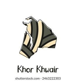Map City of Khor Khwair vector design, national borders and important cities illustration