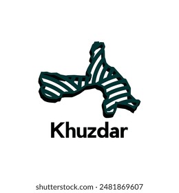 Mapa Plantilla de diseño de Vector de la ciudad de Khuzdar, fronteras nacionales e ilustración de ciudades importantes sobre fondo blanco