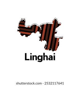 Cidade do mapa de Linghai modelo de projeto vetorial com estilo de cor de tira, ilustração mapa infográfico em um fundo branco
