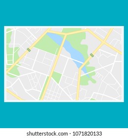 Map of the city, locality. Color scheme background. GPS navigation, along the road and streets. Flat vector cartoon illustration.