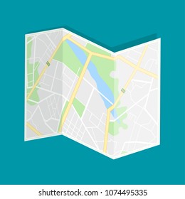 Map of the city, locality. Color scheme background. GPS navigation, along the road and streets. Flat vector cartoon illustration.