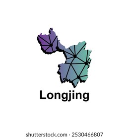 Mapa Cidade de Longjing modelo de projeto vetorial, fronteiras nacionais e ilustração cidades importantes