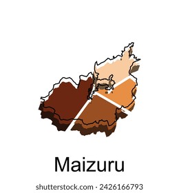Plantilla de diseño de la ciudad de Maizuru del mapa, plantilla vectorial internacional del mapa del mundo con el estilo del bosquejo gráfico del contorno aislado en fondo blanco