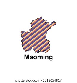 Map City of Maoming, administrative division of China Country strip color style. Vector illustration design template