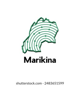Mapa Ciudad de Marikina. Mapa del Vector de Filipinas Country. Bordes de para su diseño con Plantilla de diseño de tecnología de estilo de línea y punto