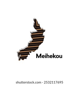 Map City of Meihekou vector design template with strip color style, Infographic map illustration on a white background