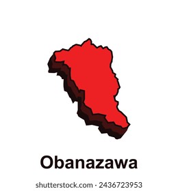 Map City of Obanazawa Red color, with outline graphic sketch, logotype element for template