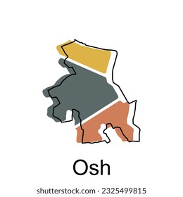 Mapa de la ciudad de Osh, mapa político de divisiones administrativas de Kirguistán, plantilla de diseño de ilustraciones