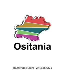 Map City of Ositania, Vector isolated illustration of simplified administrative map of France. Borders and names of the regions. Colorful silhouettes