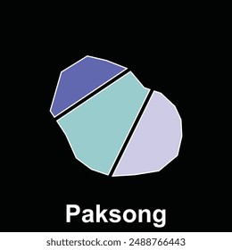 Map City of Paksong design template, World Map International vector template with outline graphic sketch style isolated on black background