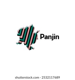 Plantilla de diseño de Vector de la ciudad de Panjin con estilo de color de tira, ilustración de mapa infográfico sobre un fondo blanco