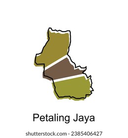 Mapa de la ciudad de Petaling Jaya, mapa de Malasia con fronteras, ciudades. elemento de tipo de registro para el diseño de plantillas
