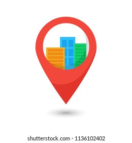 map city pin point geolocation modern skyline shape pointer vector flat logo icon illustration