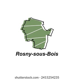 Map City of Rosny sous Bois vector design template, World Map International vector template with outline graphic sketch style isolated on white background