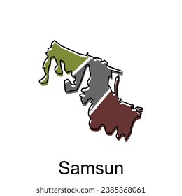 Diseño de Ciudad de Mapa de Samsun, plantilla vectorial con estilo de esbozo gráfico aislado en fondo blanco