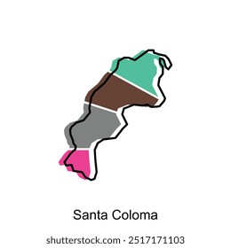Mapa Ciudad de Santa Coloma Plantilla de diseño de Vector, Mapa Mundial Plantilla de Vector Internacional con estilo de boceto gráfico de contorno aislado sobre fondo blanco