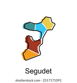 Mapa Plantilla de diseño de Vector de la ciudad de Segudet, Plantilla de Vector internacional del mapa mundial con estilo de boceto gráfico de contorno aislado sobre fondo blanco