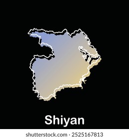 Karte Stadt von Shiyan Designvorlage mit Umriss Grafikskizze Stil einzeln auf schwarzem Hintergrund
