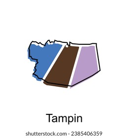 Map City of Tampin vector design, Malaysia map with borders, cities. logotype element for template design