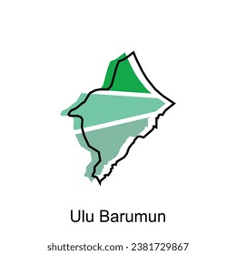 Map City of Ulu Barumun High detailed illustration design, North Sumatra map, World map country vector illustration template