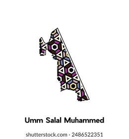 map City of Umm Salal Muhammed vector, national borders and important cities illustration, map style with polygon colorful design template
