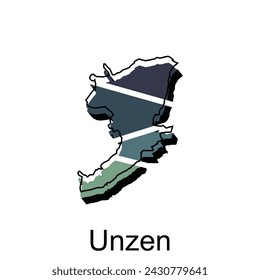 Map City of Unzen geometric logo design, abstract geography modern logo