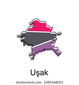 Map City of Usak design, vector template with outline graphic sketch style isolated on white background